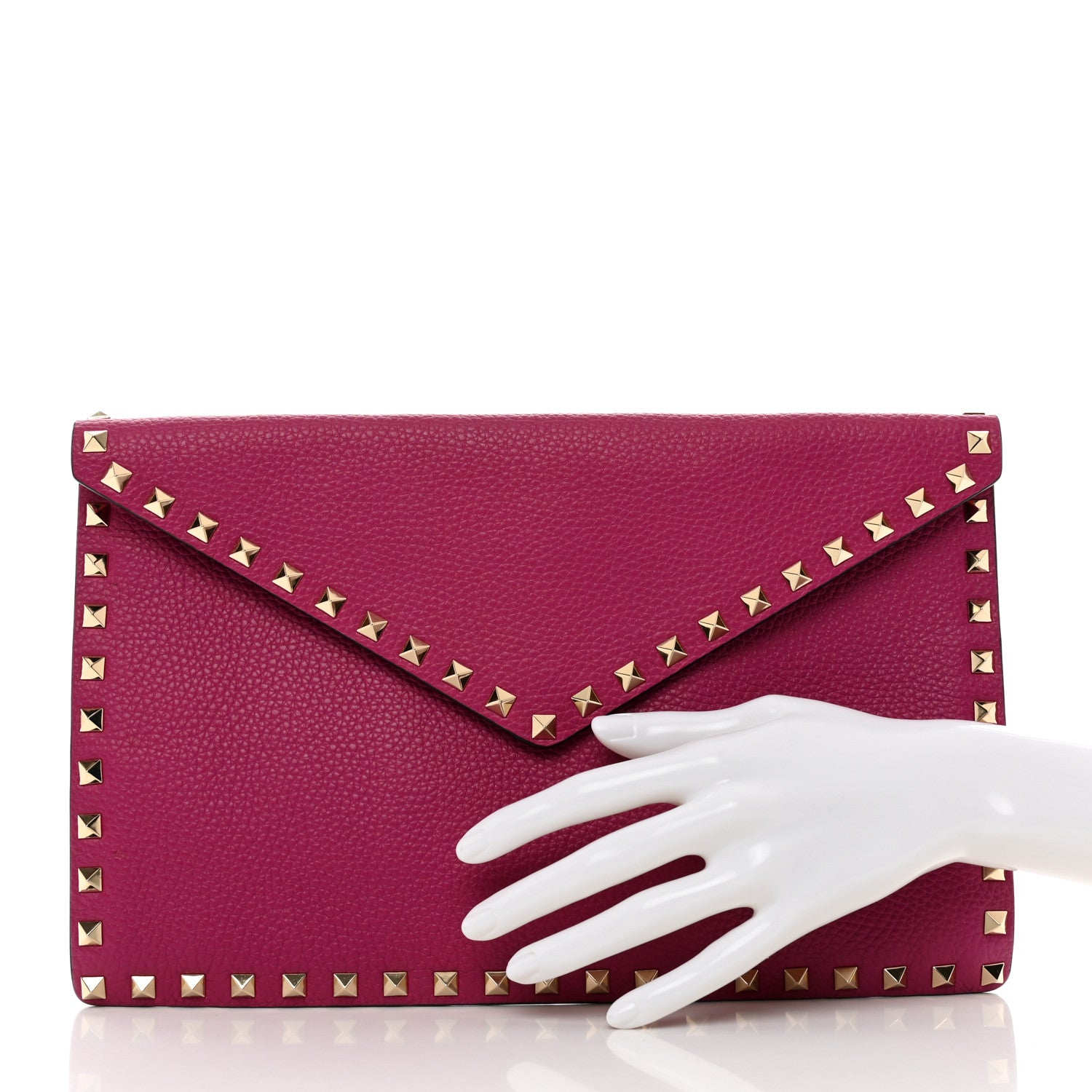 Valentino Garavani Pebbled Calfskin Large Rockstud Envelope Clutch Rose Violet 2 of 6