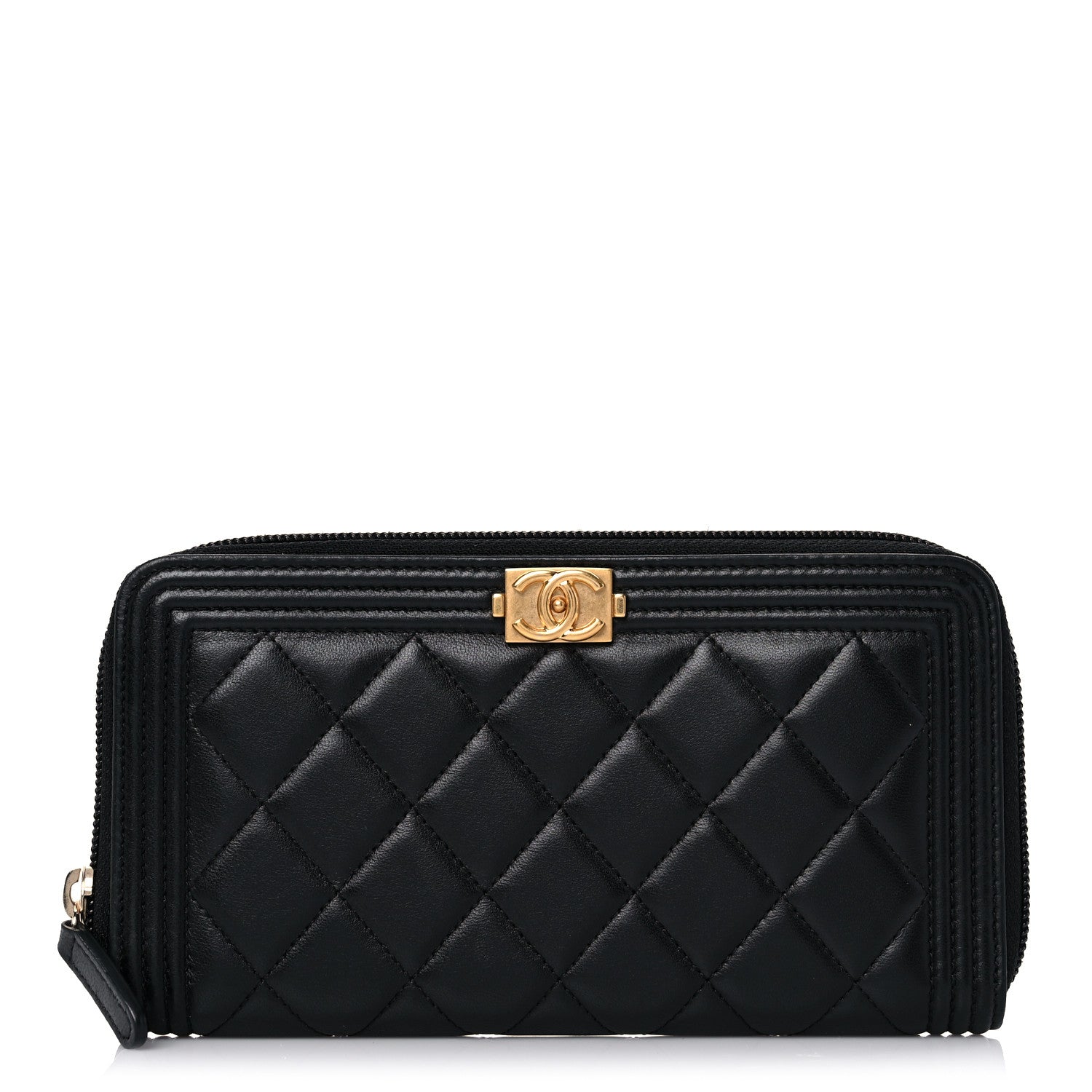 Chanel Lambskin Quilted Boy Zip Around Wallet Black 1 of 16