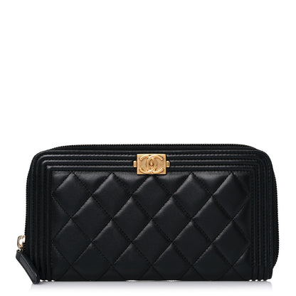 Chanel Lambskin Quilted Boy Zip Around Wallet Black 1 of 16