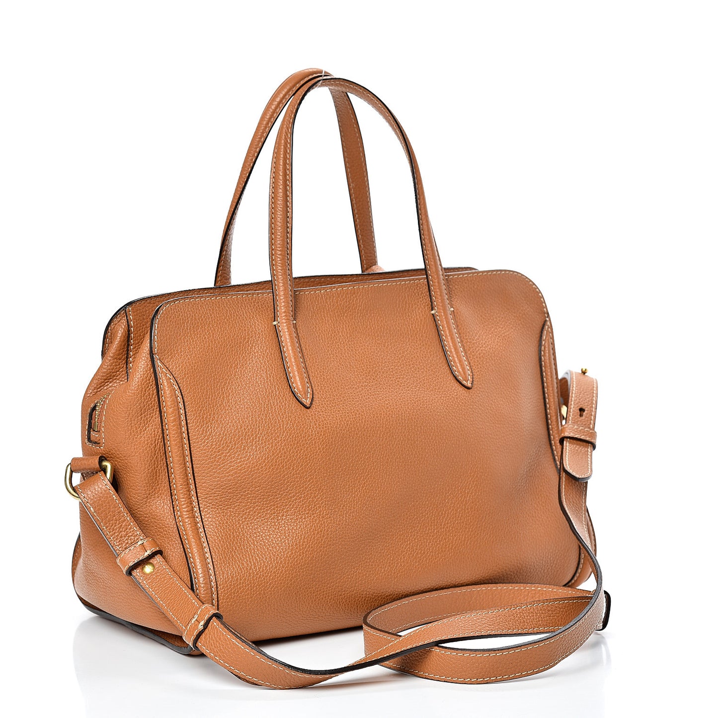 Pebbled Calfskin Small Skull Padlock Zip Around Tote Tan
