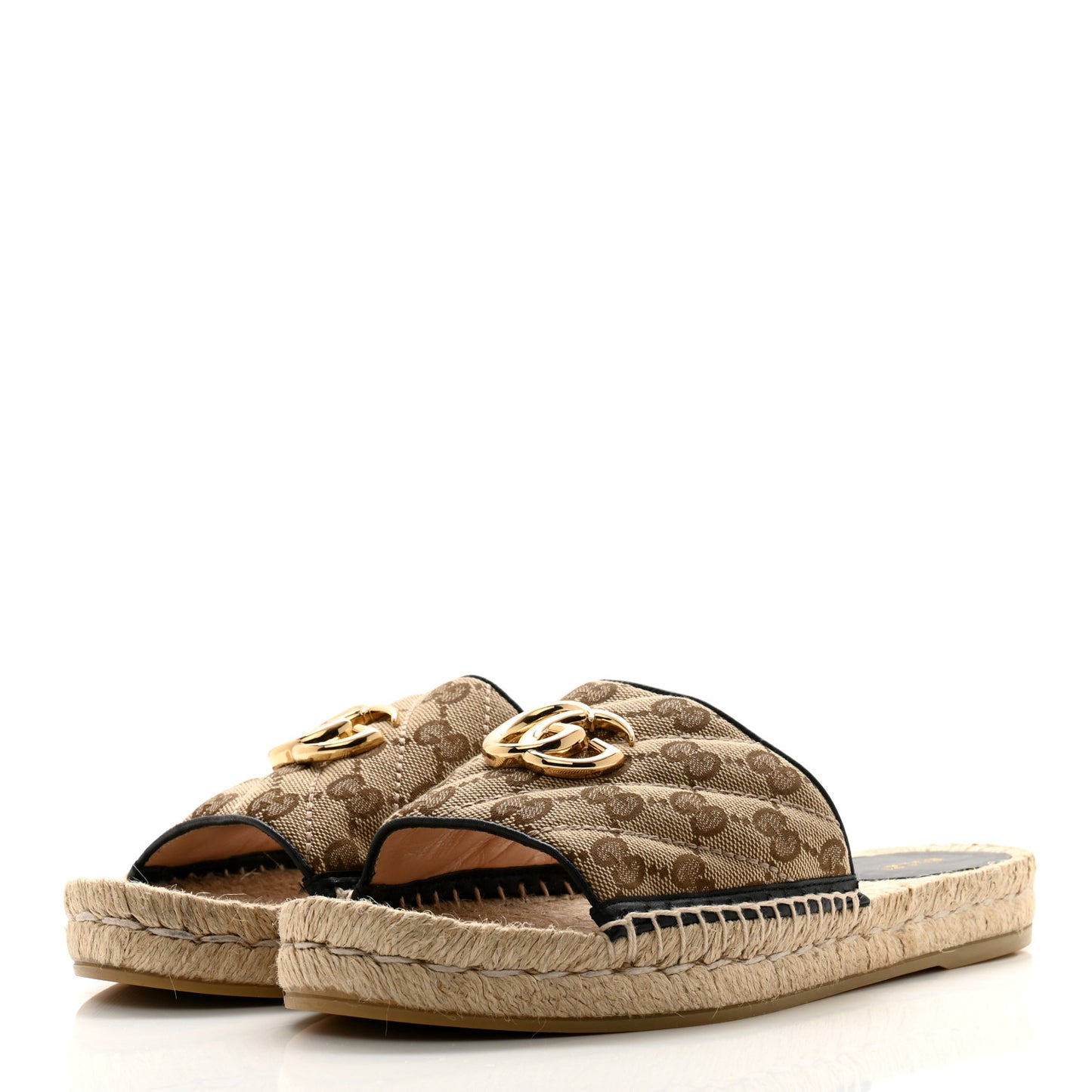 Monogram Matelasse GG Marmont Espadrille 20mm Slide Sandals 39.5 Beige Ebony Black
