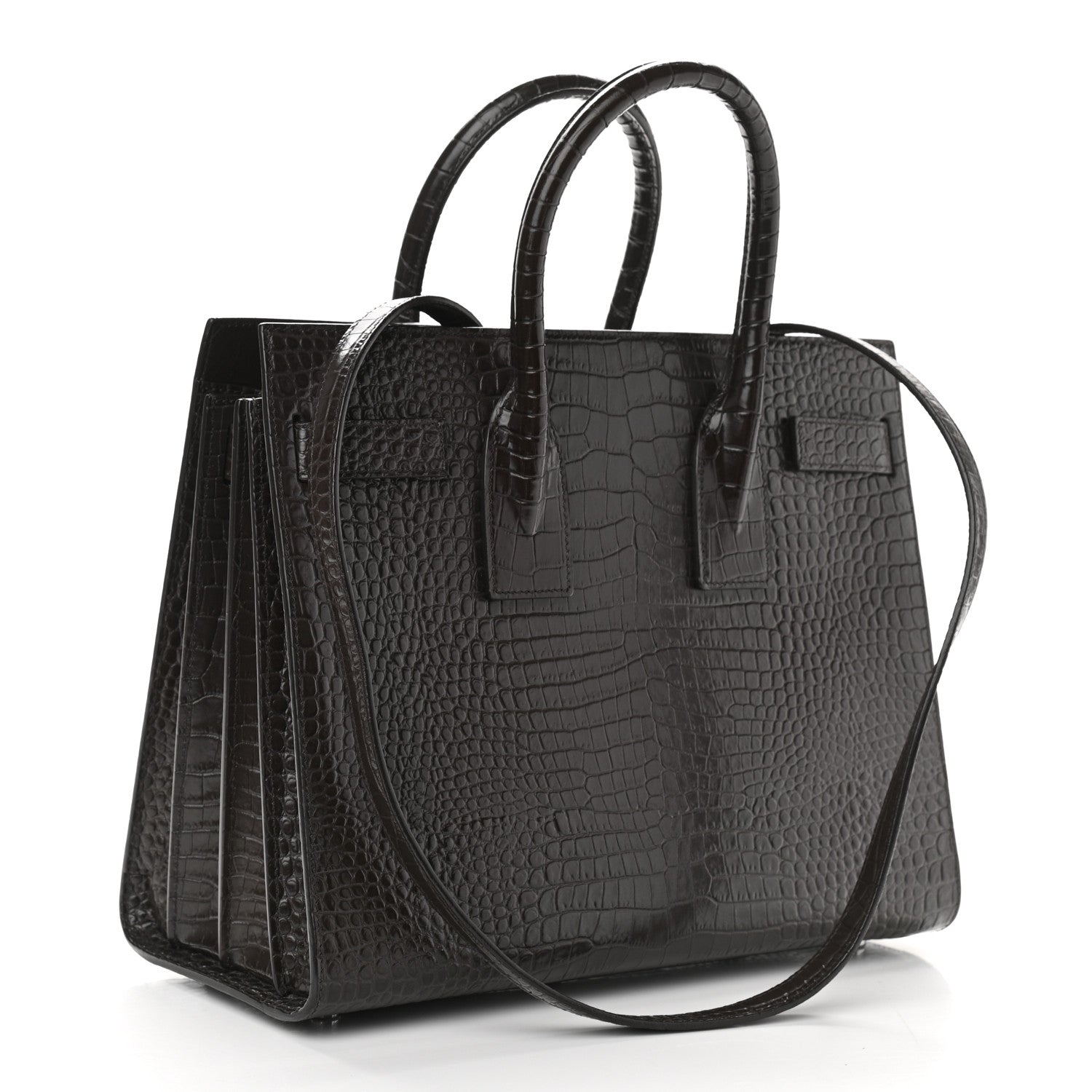 Saint Laurent Calfskin Crocodile Embossed Small Sac De Jour Brown 3 of 10