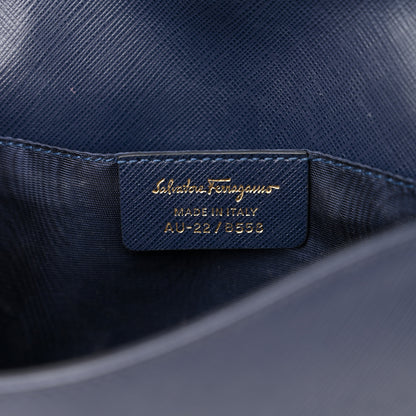 Salvatore Ferragamo Printed Calfskin Vara Bow Chain Flap Crossbody Navy 6 of 11
