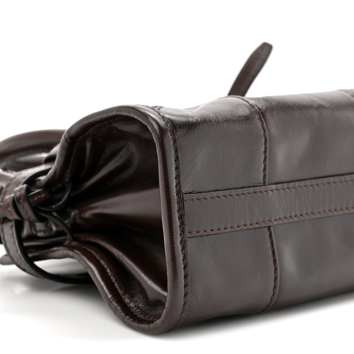 Glossy Calfskin Triangle Mini Bonnie Shoulder Bag Moro
