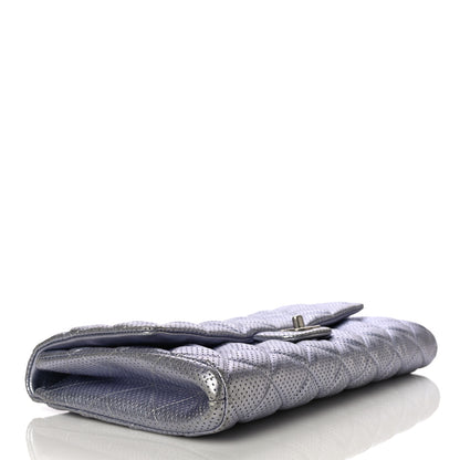 Chanel Metallic Perforated Lambskin Quilted Clutch With Chain Flap Silver 4 of 11