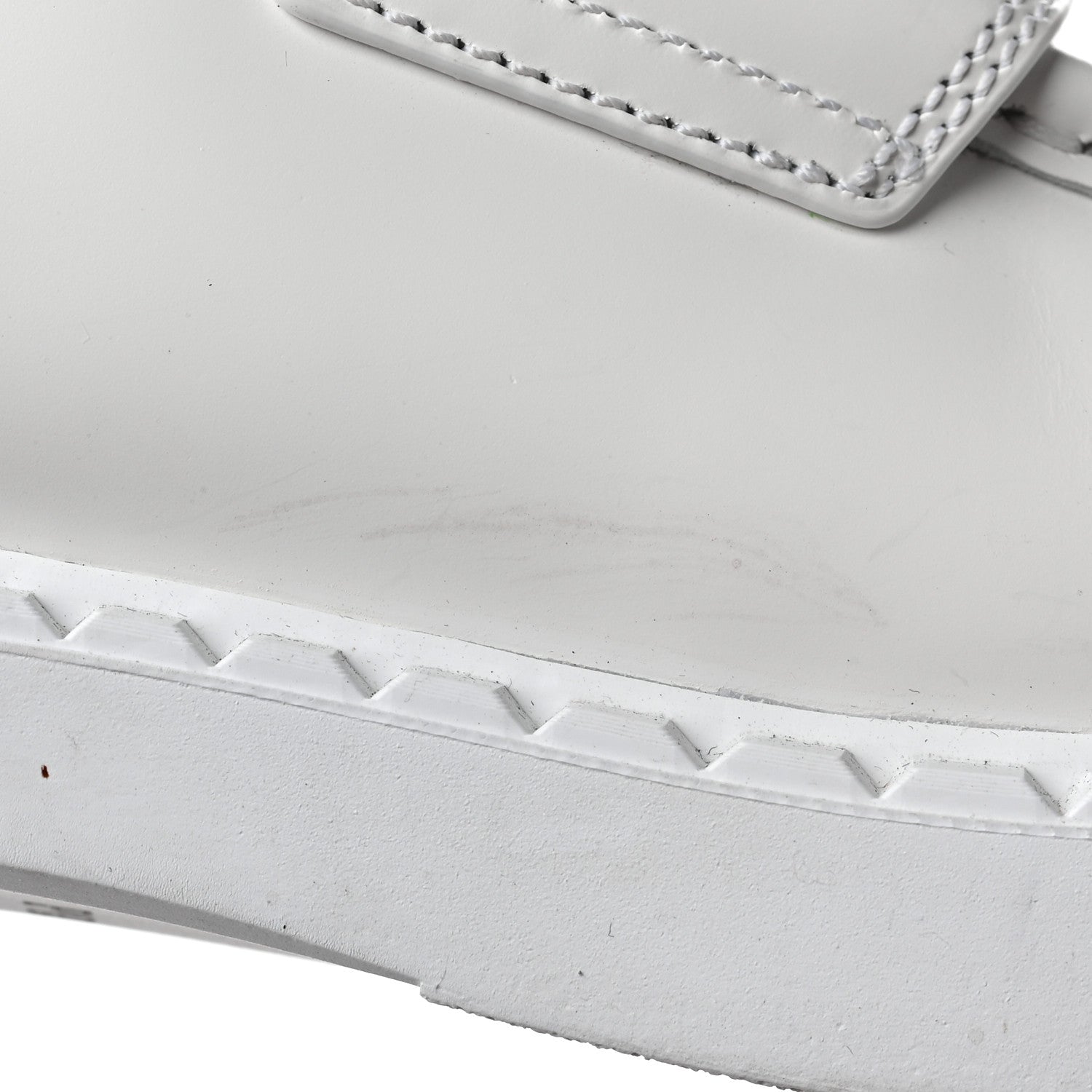 Prada Spazzolato Metal Triangle Logo 50mm Loafers 38.5 White 10 of 11