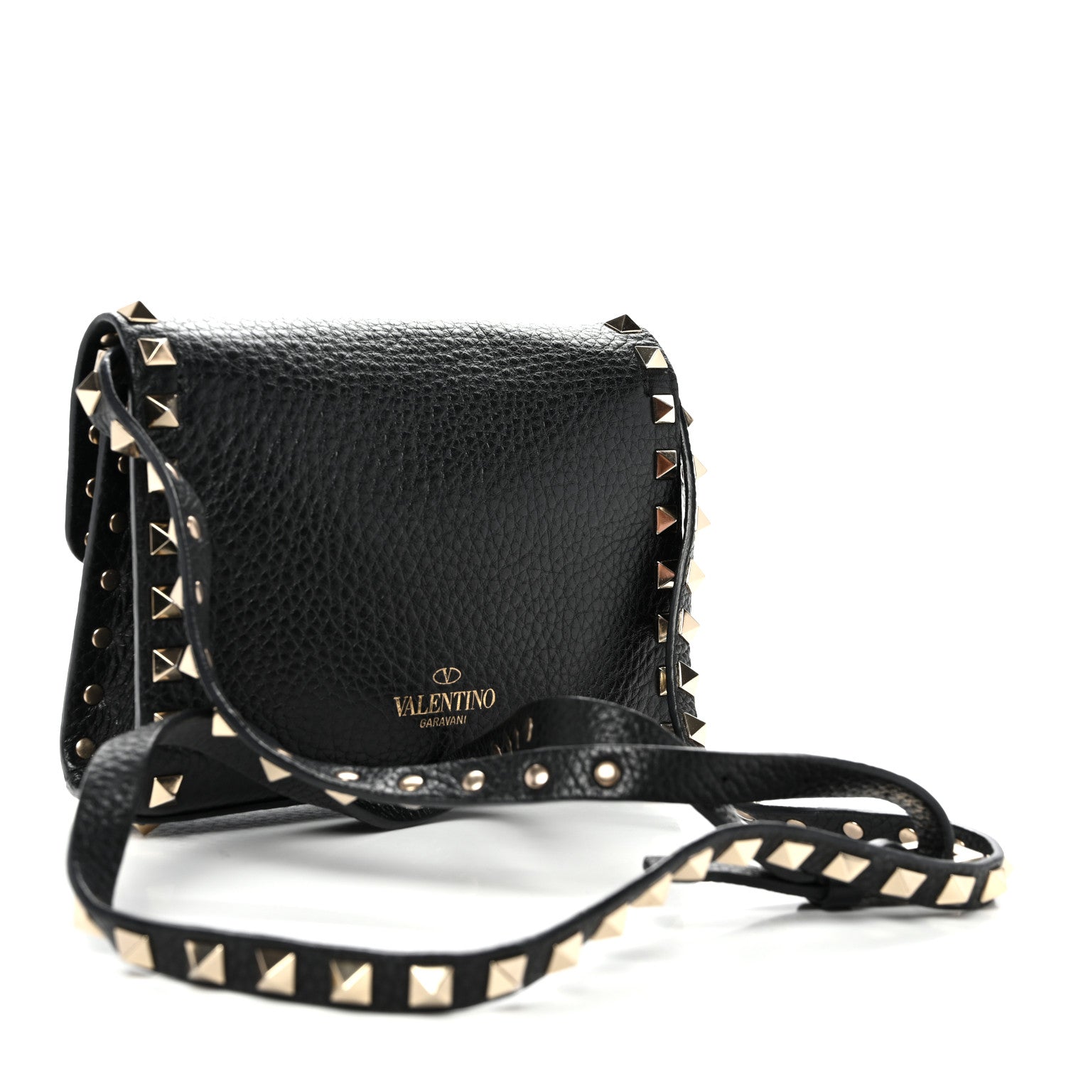 Valentino Garavani Pebbled Calfskin Rockstud Flip Lock Crossbody Bag Black 3 of 9