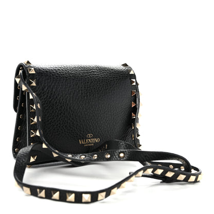Valentino Garavani Pebbled Calfskin Rockstud Flip Lock Crossbody Bag Black 3 of 9