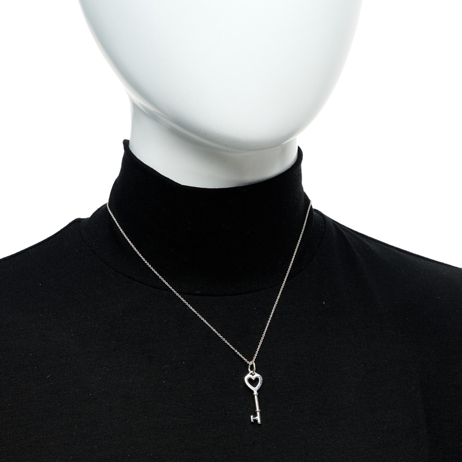 Tiffany Sterling Silver Small Heart Key Pendant Necklace 2 of 7