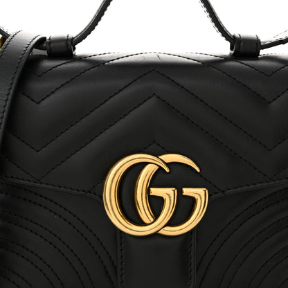 Gucci Calfskin Matelasse Small GG Marmont Top Handle Shoulder Bag Black 8 of 16