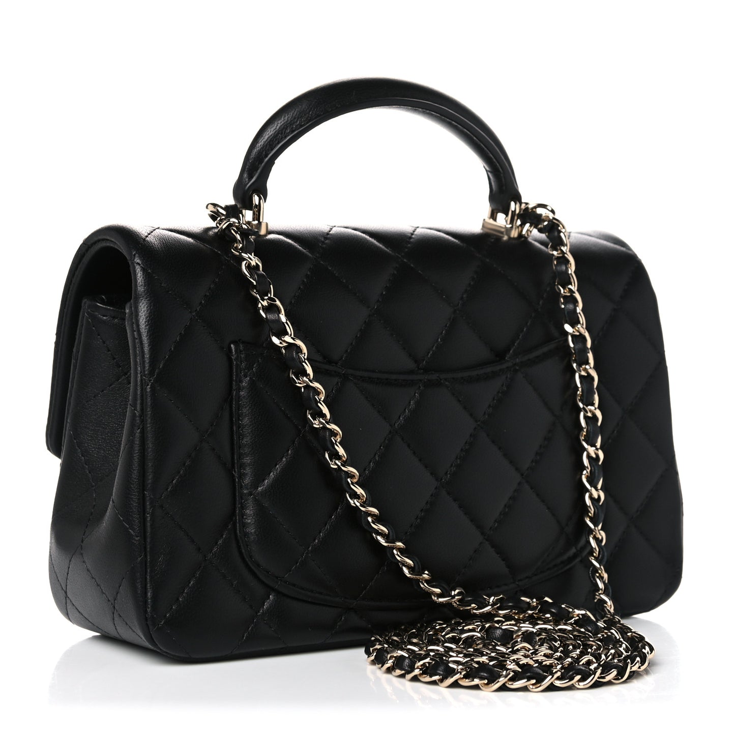 Lambskin Quilted Mini Top Handle Rectangular Flap Black
