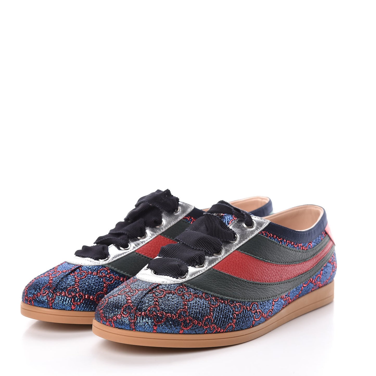 Lurex Calfskin Web GG Monogram Womens Falacer Sneakers 38.5 Iridescent Blue Iridescent Red Silver