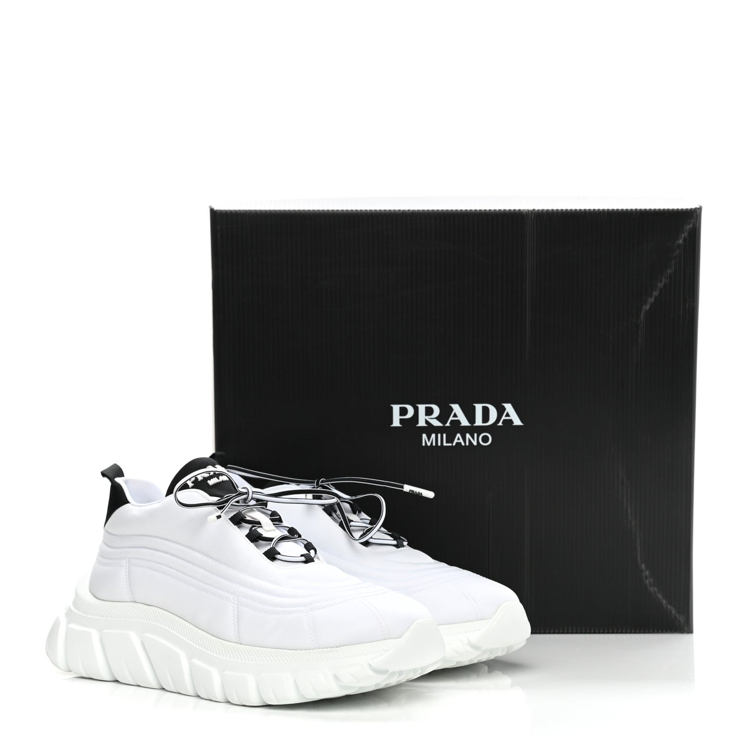 Re-Nylon Gabardine Rubber Logo Quilted Womens 50mm Low Top Sneakers 38.5 White Black