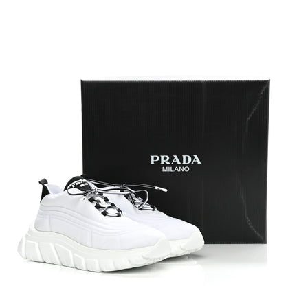 Prada Re-Nylon Gabardine Rubber Logo Quilted Womens 50mm Low Top Sneakers 38.5 White Black 9 of 9