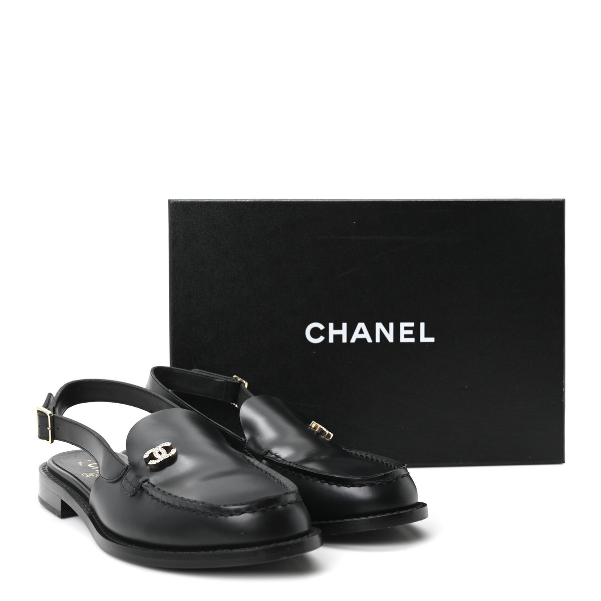 Chanel Calfskin Crystal Slingback Loafers 37.5 Black 10 of 10