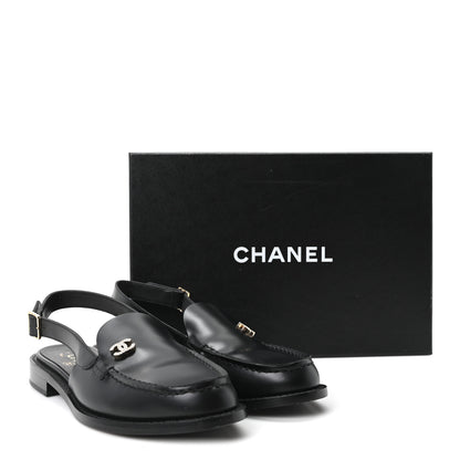 Chanel Calfskin Crystal Slingback Loafers 37.5 Black 10 of 10