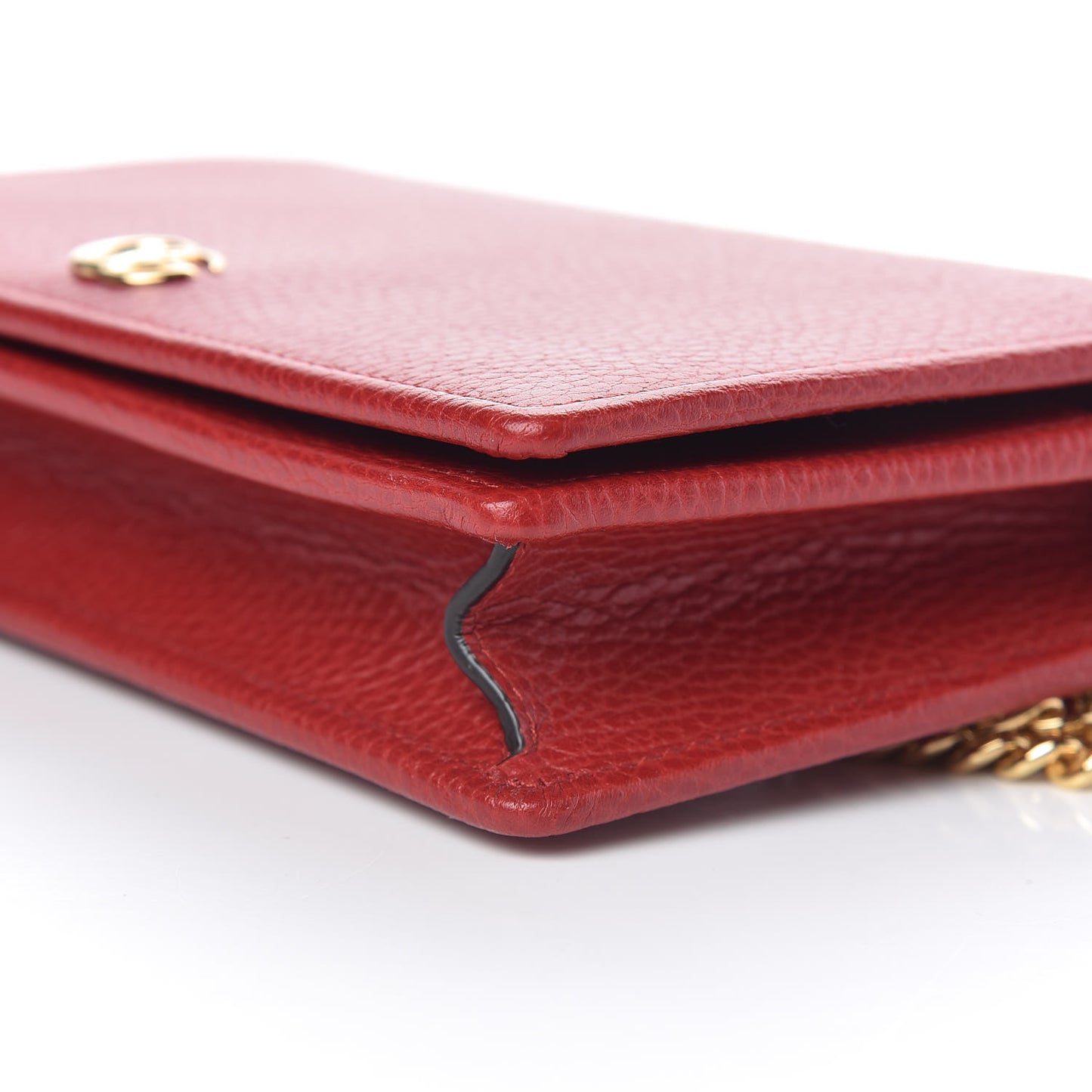 Dollar Calfskin Mini GG Marmont Chain Wallet Hibiscus Red