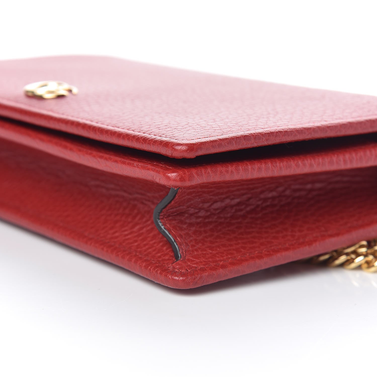 Gucci Dollar Calfskin Mini GG Marmont Chain Wallet Hibiscus Red 9 of 10