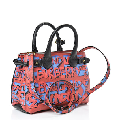 Burberry Grainy Calfskin Graffiti Print Small Banner Tote Black 2 of 12