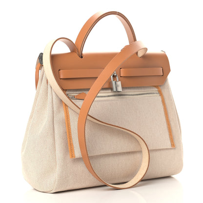 Hermes Vache Hunter Toile H Brides de Gala Herbag Zip Retourne 31 PM Natural 4 of 9