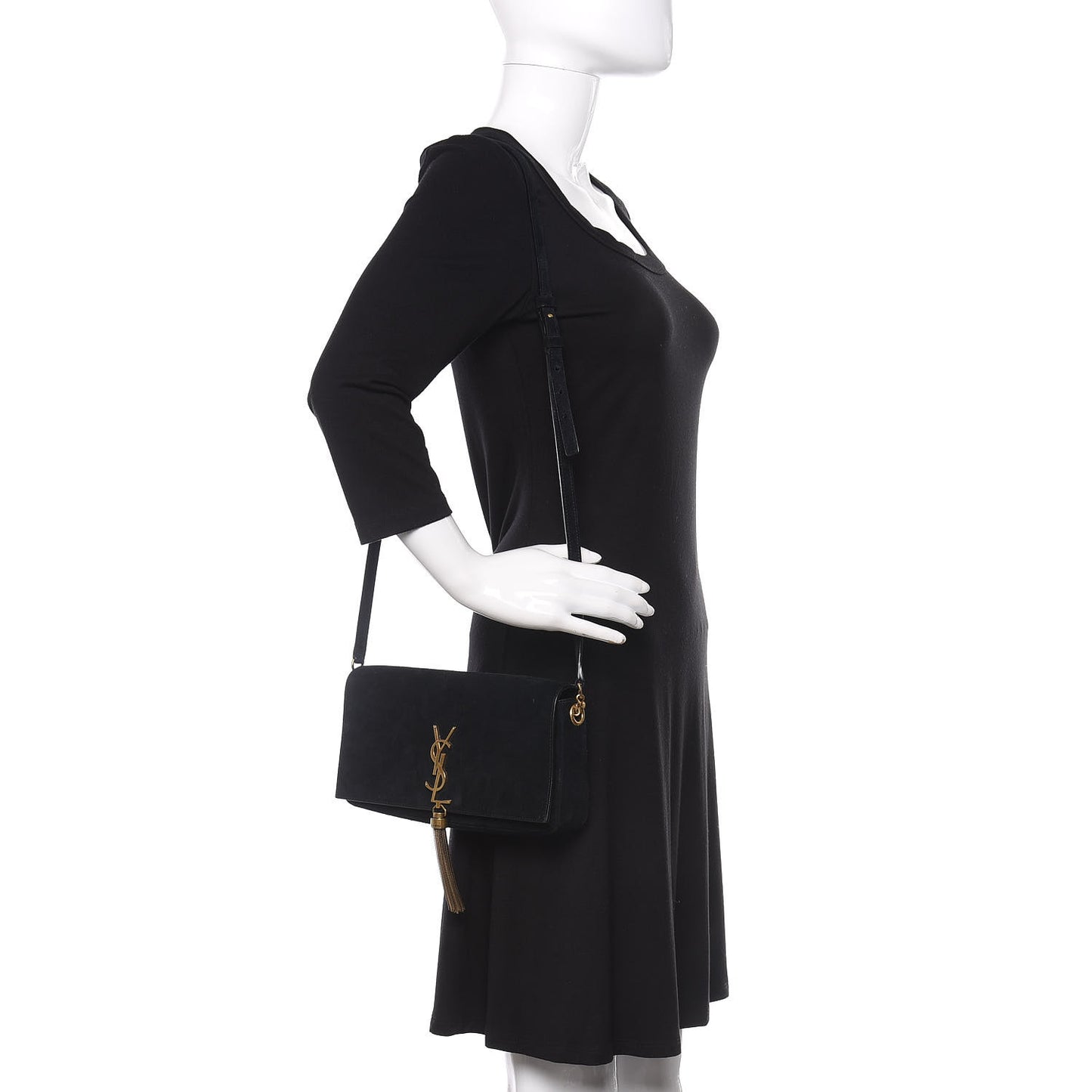 Suede Monogram Tassel Kate 99 Baguette Bag Black