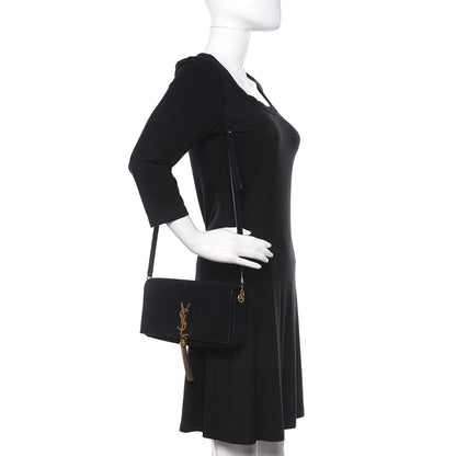 Saint Laurent Suede Monogram Tassel Kate 99 Baguette Bag Black 2 of 11