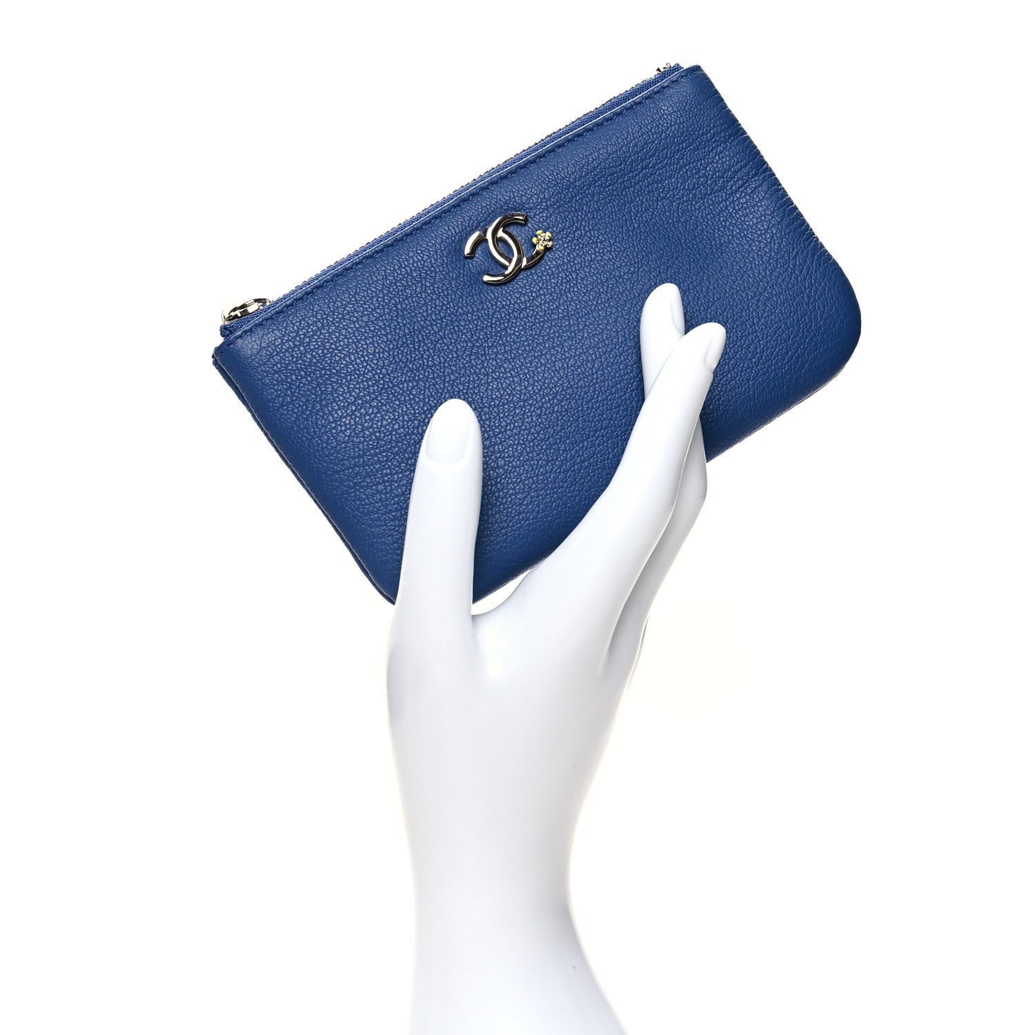 Chanel Goatskin Small CC Clover Cosmetic Case Blue 2 of 8