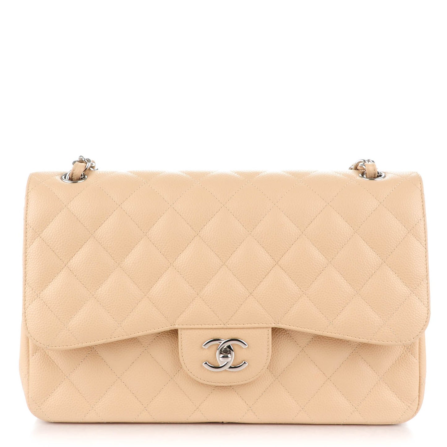 Caviar Quilted Jumbo Double Flap Beige Clair
