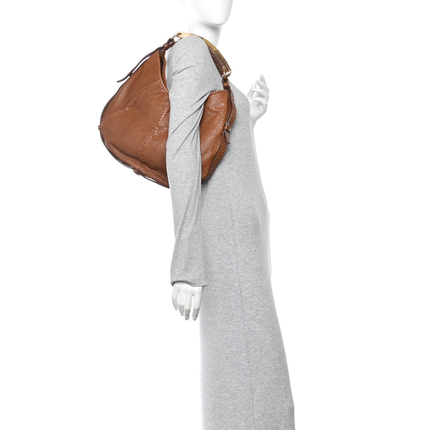 Saint Laurent Snakeskin Buffalo Horn Mombasa Hobo Brown 2 of 13
