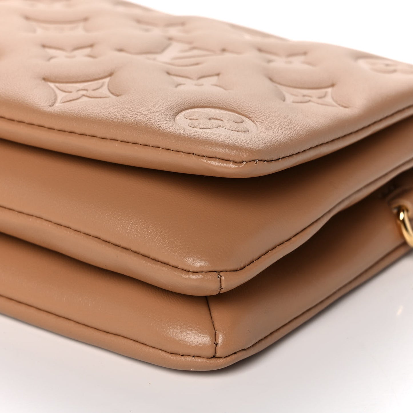 Lambskin Embossed Monogram Pochette Coussin Camel
