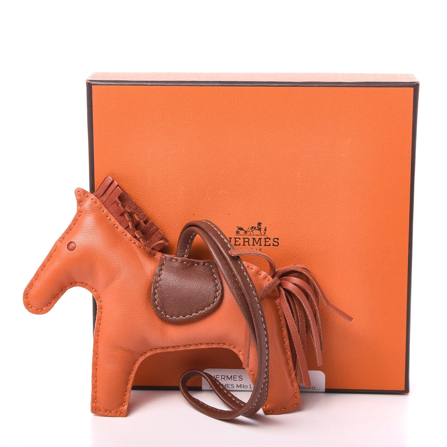 Hermes Milo Lambskin Grigri Rodeo Horse Bag Charm MM Feu Cornaline Fauve 4 of 4