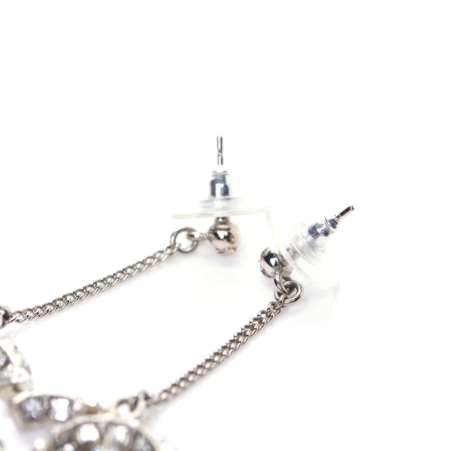 Chanel Baguette Crystal CC Drop Earrings Silver 5 of 6
