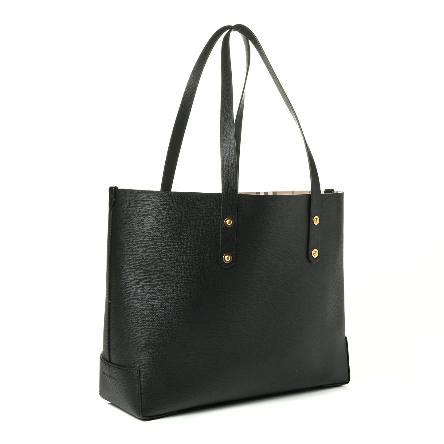 Grainy Calfskin Haymarket Check Small Reversible Tote Black