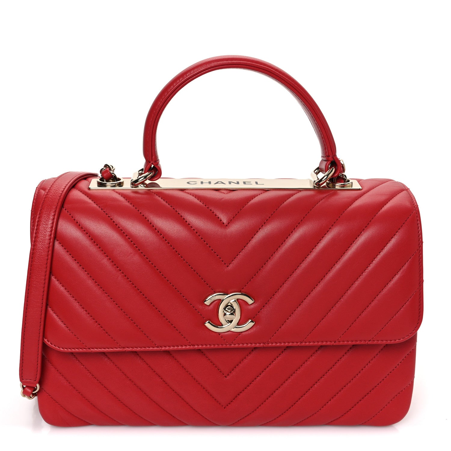 Chanel Lambskin Chevron Quilted Medium Trendy CC Dual Handle Flap Bag Red 1 of 11