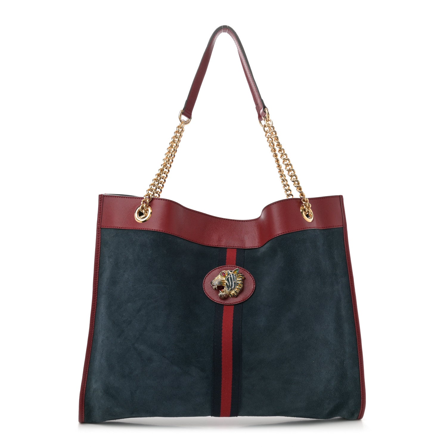 Gucci Suede Calfskin Large Rajah Chain Tote New Blue Romantic Cherry 1 of 11