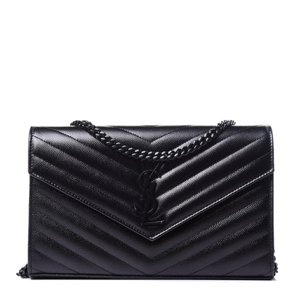 Saint Laurent Grain De Poudre Matelasse Chevron Monogram Chain Wallet Black 1 of 9