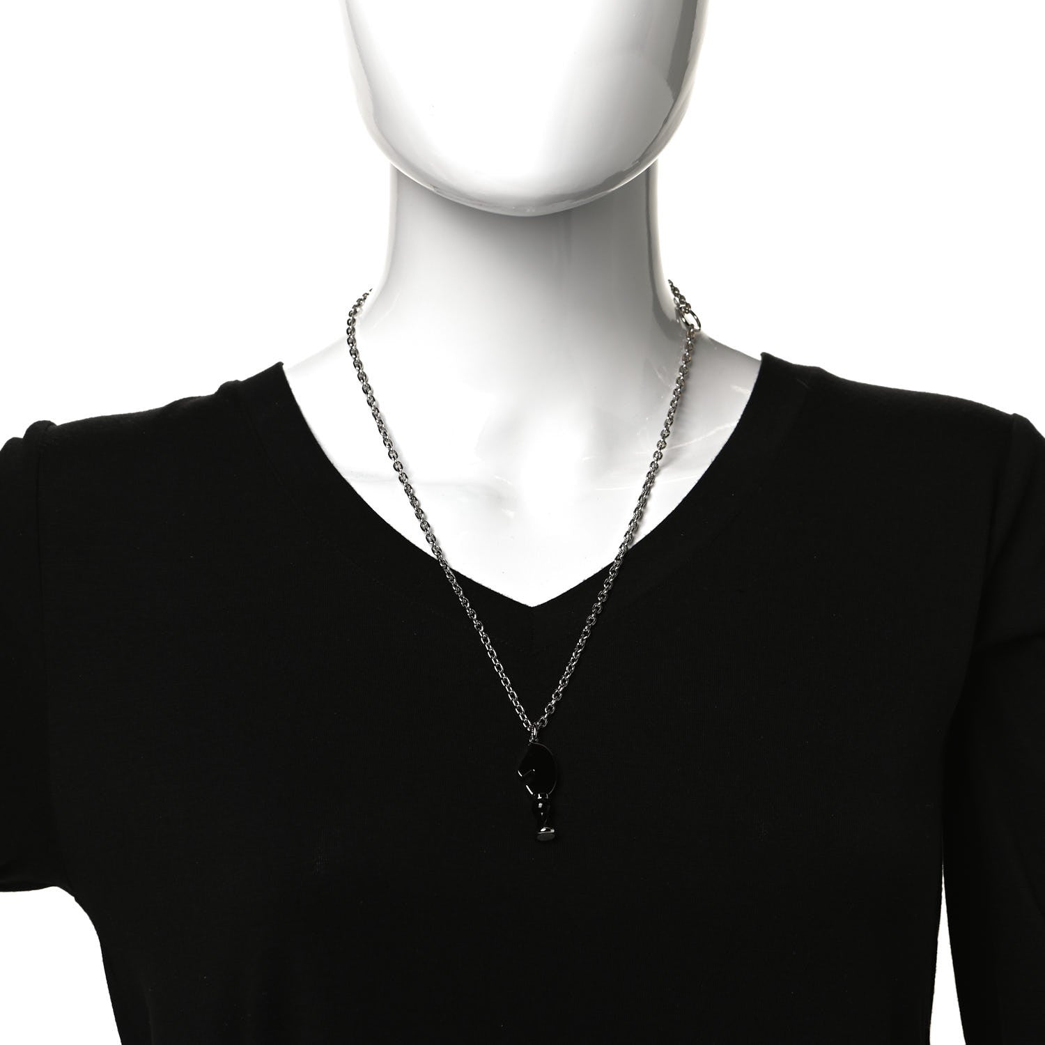 Hermes Lacquered Palladium Cavalier Necklace Black 2 of 7