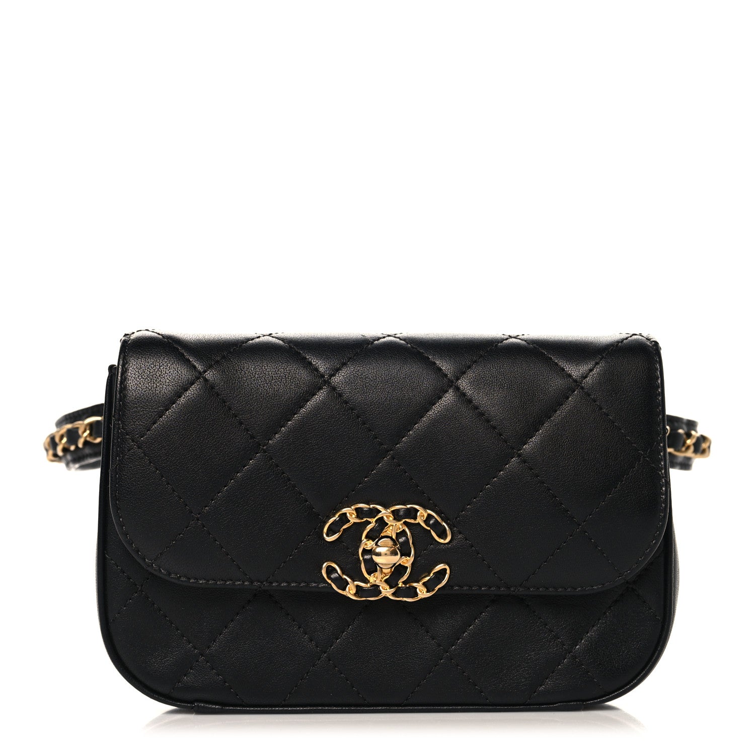Chanel Lambskin Quilted Chain Infinity Waist Belt Bag Black 1 of 10