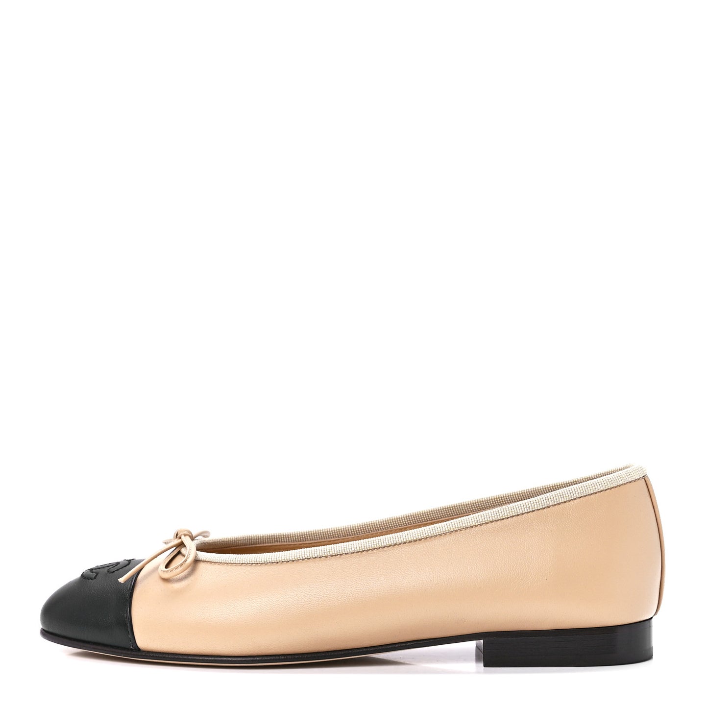 Lambskin Cap Toe CC Ballerina Flats 36.5 Beige Black