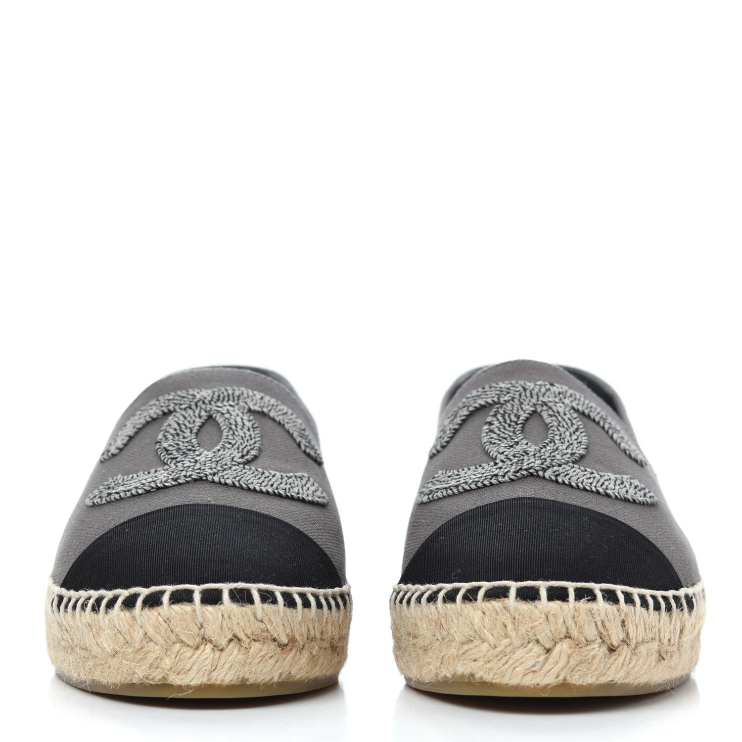 Chanel Canvas Grosgrain CC Espadrilles 39 Grey Black 2 of 12