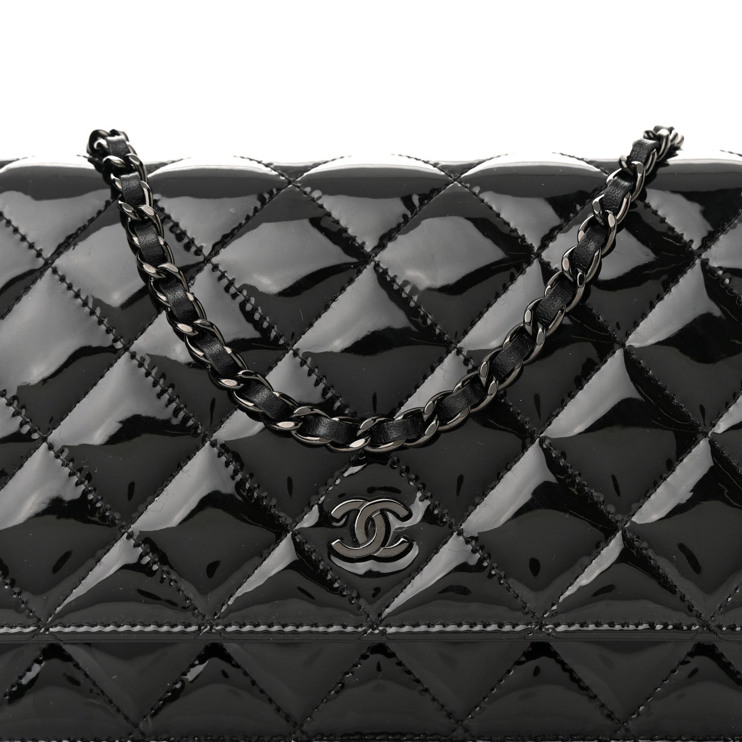 Chanel Patent Quilted Wallet On Chain WOC Black 9 of 11
