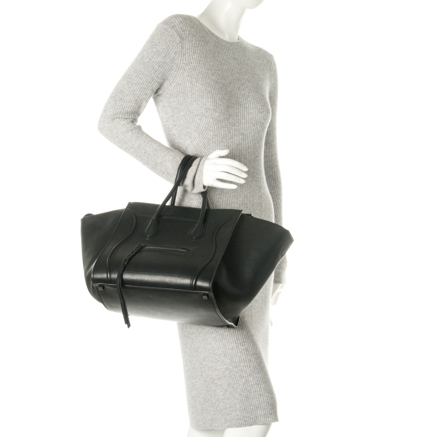 Celine Grained Calfskin Medium Phantom Luggage Black 2 of 8