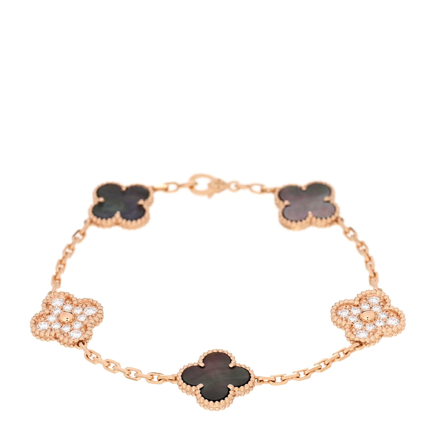 Van Cleef & Arpels 18K Rose Gold Diamond Gray Mother of Pearl 5 Motifs Vintage Alhambra Bracelet 1 of 4