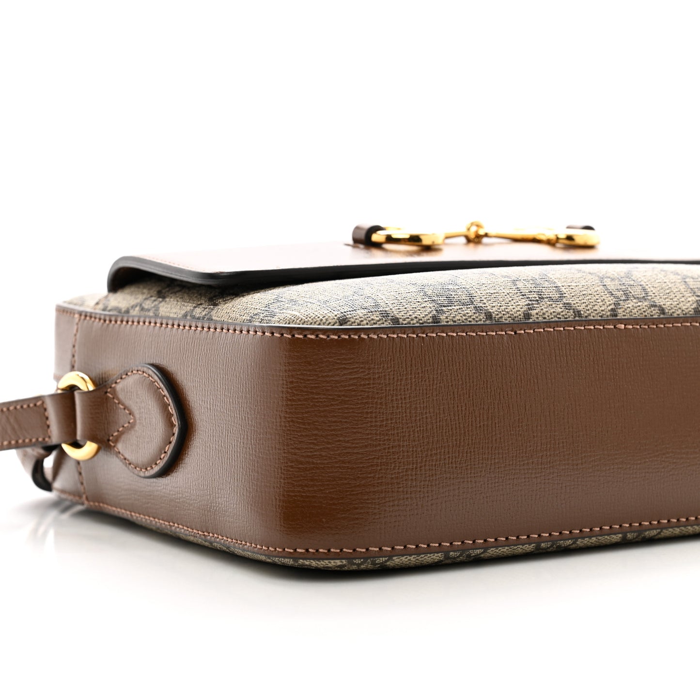 GG Supreme Monogram Small Horsebit 1955 Shoulder Bag Beige Brown Sugar