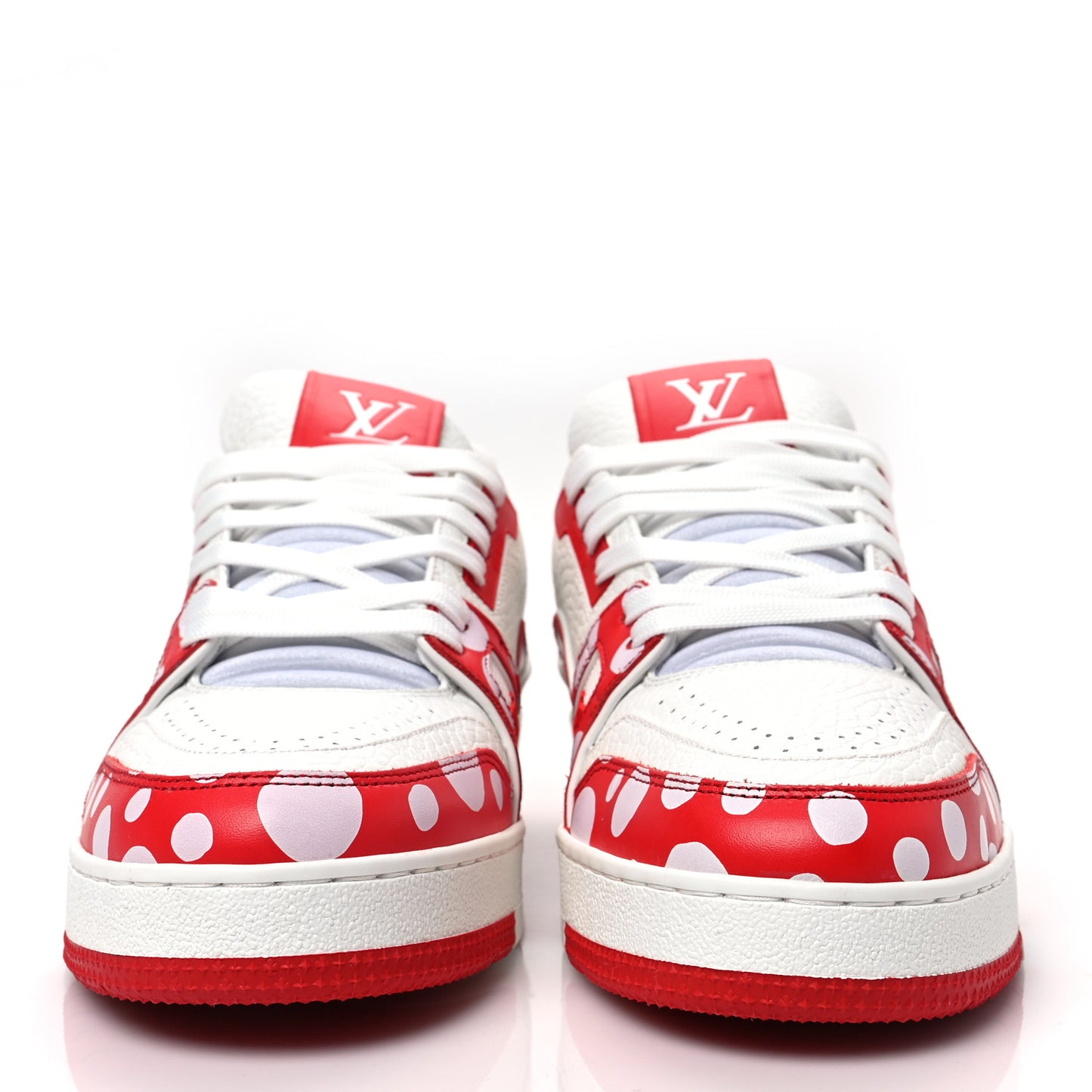 LV X YK Calfskin Printed Mens Infinity Dots Trainer Sneakers 6 White Red