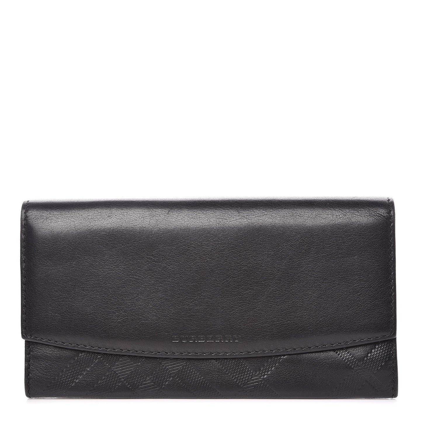 Signature Grain Calfskin Check Embossed Porter Continental Wallet Black
