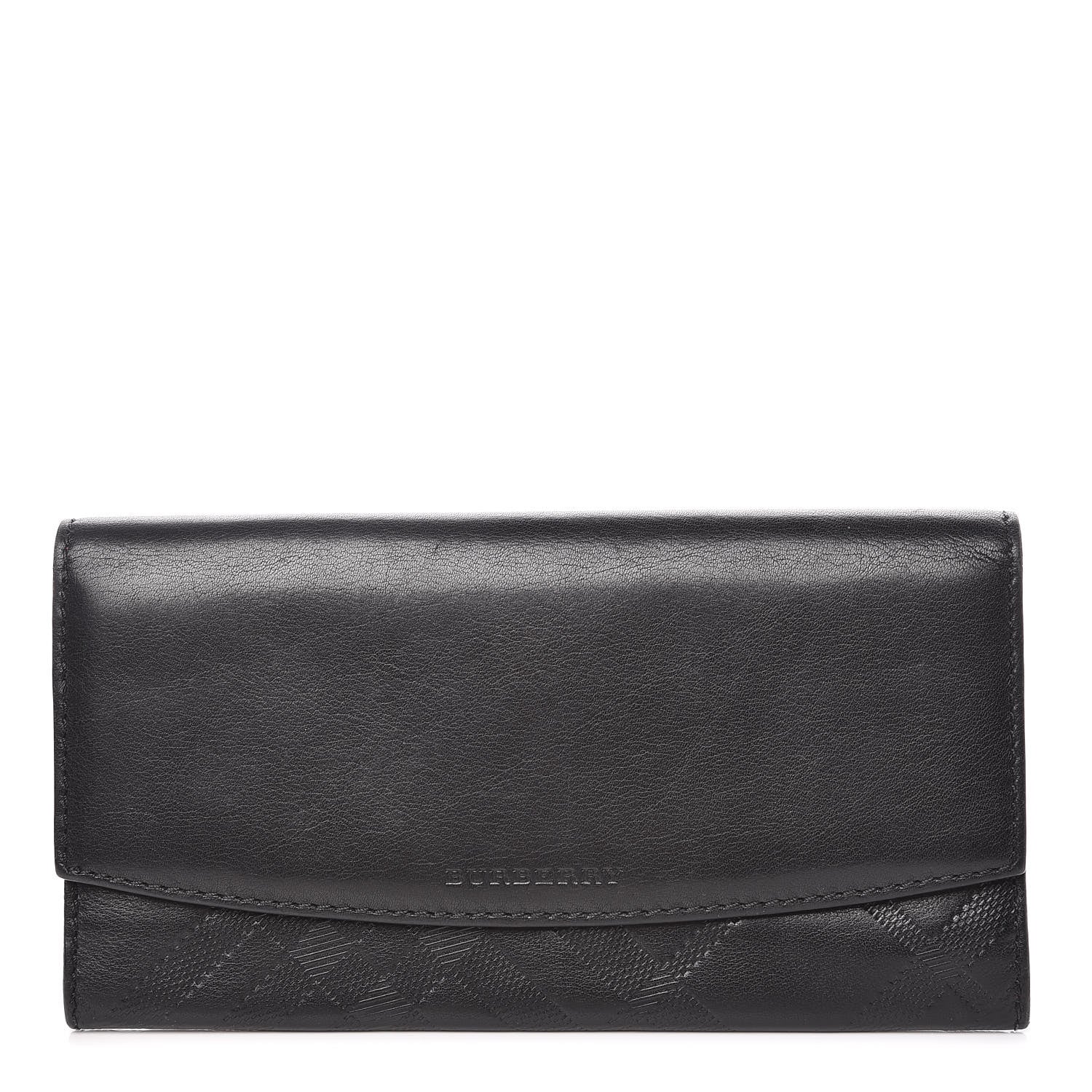 Burberry Signature Grain Calfskin Check Embossed Porter Continental Wallet Black 1 of 13