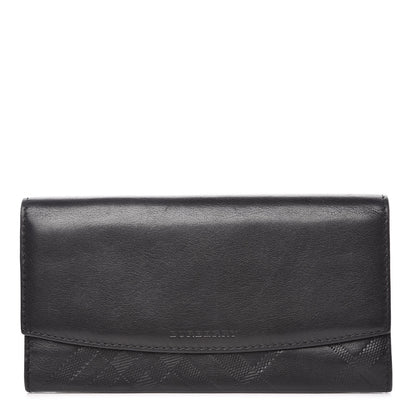 Burberry Signature Grain Calfskin Check Embossed Porter Continental Wallet Black 1 of 13