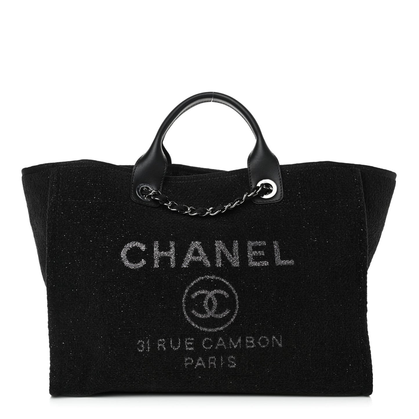 Lurex Boucle Medium Deauville Tote Black
