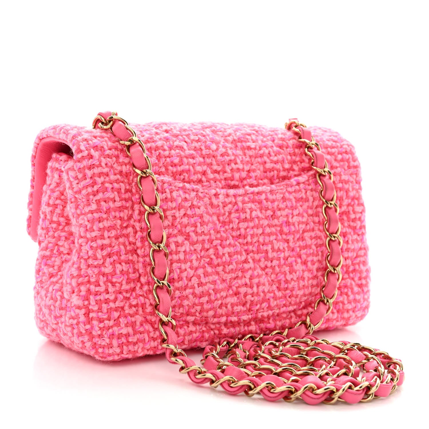 Chanel Wool Tweed Quilted Mini Rectangular Flap Dark Pink Fuchsia 3 of 10